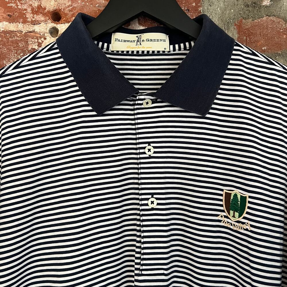 Fairway & Greene Black and White Striped Polo Shirt